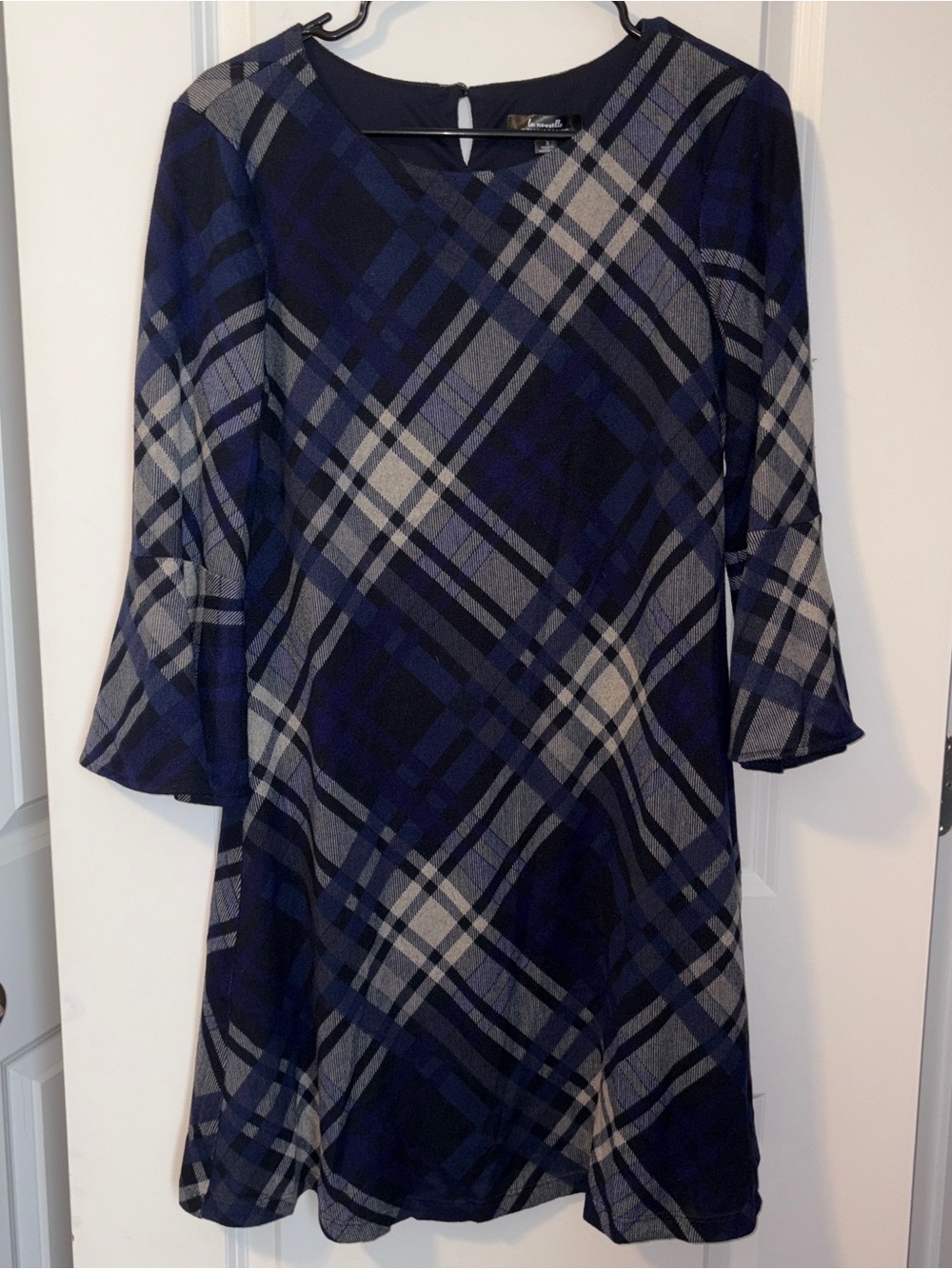 NWT Navy Plaid Long Sleeve Dress Size: S